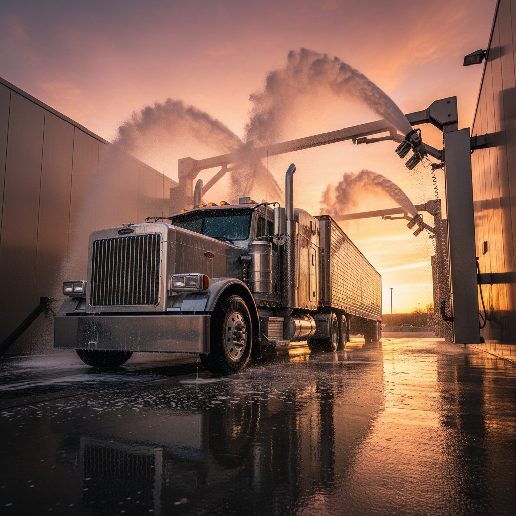 Professional truck wash service in Toronto with specialized equipment for large vehicles